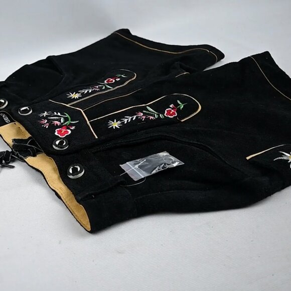 Suede Lederhosen Bavarian Leather Shorts with Embroidered Adjustable Suspenders - Picture 1 of 8